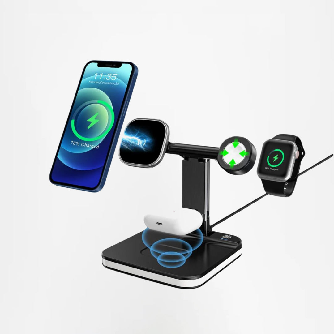 Magnetic Wireless Charger - Night LED Light - 4 in 1 Charging Station Dock