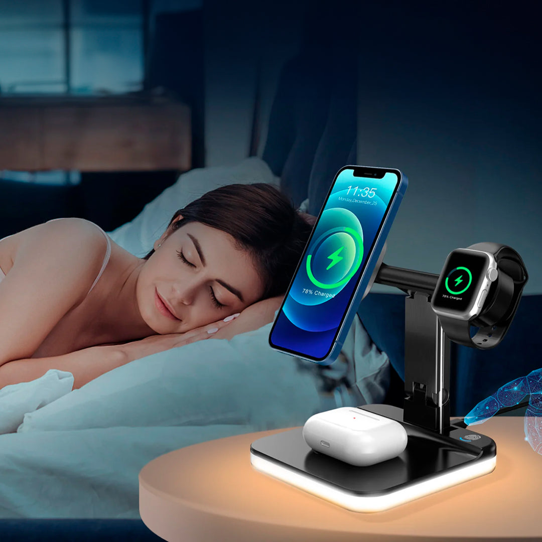 Magnetic Wireless Charger - Night LED Light - 4 in 1 Charging Station Dock