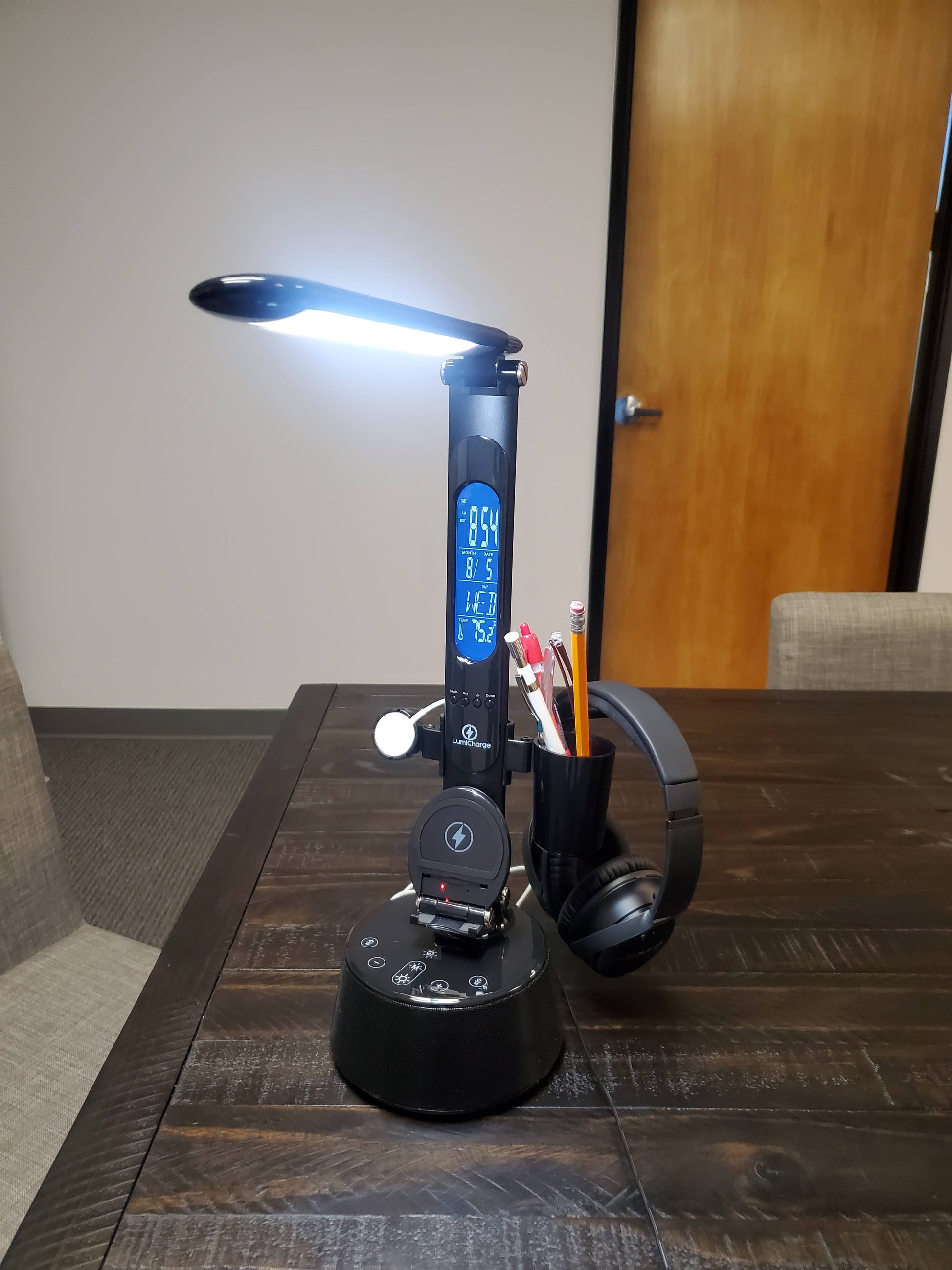 Lumicharge-T2W - LED Desk lamp with wireless charger and Bluetooth speaker